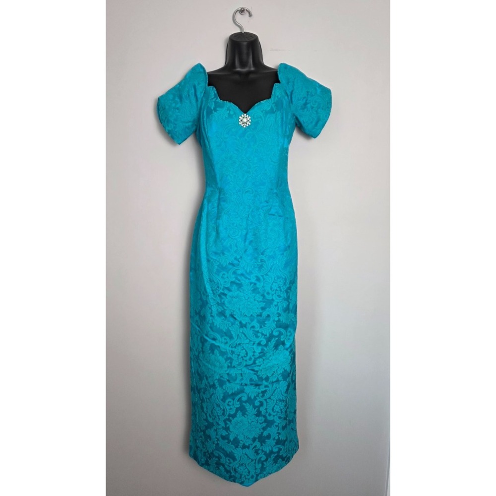 Vintage Scott McClintock Jacquard Dress Size 8 Blue 1980s Evening Cocktail USA